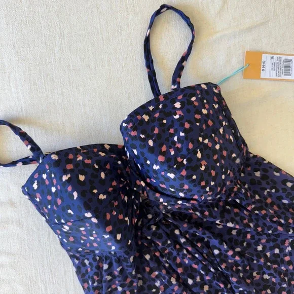 Kona Sol Womens Blue Leopard Print Flyaway Tankini Swim Top Small NWT - Picture 7 of 9